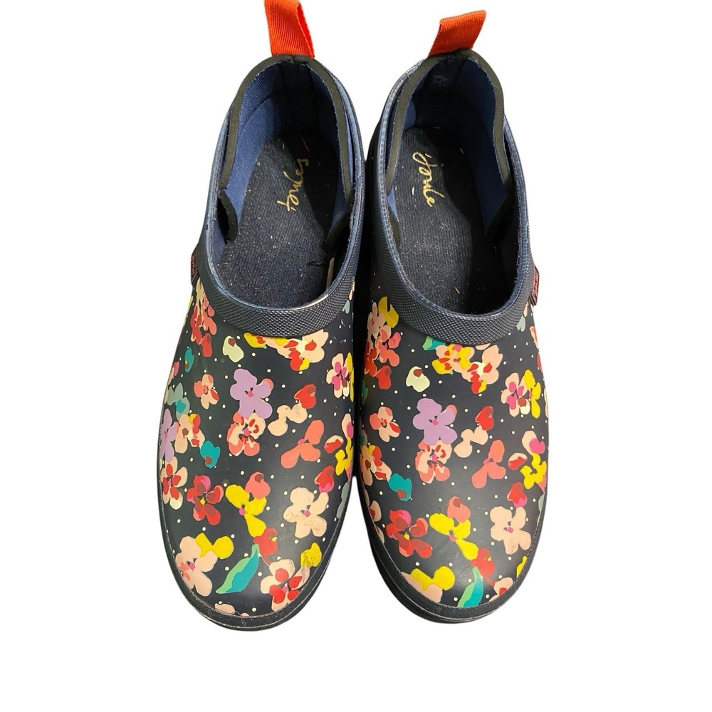 Joules Pop On Women's Welly Clogs Size 9 Navy Floral Rubber Rain Garden Shoes - Picture 7 of 7